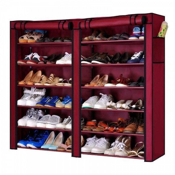 Dulap de pantofi textil dublu, 12 rafturi, 36 de perechi de incaltaminte , 118 x 30 x 120 cm