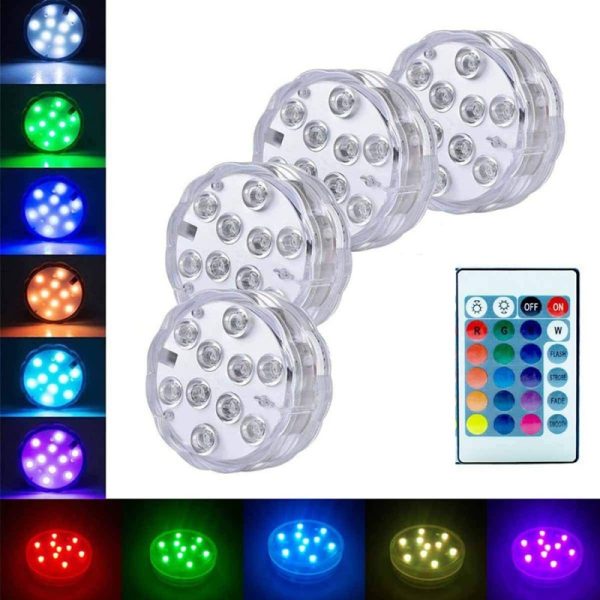 Set 4 lampi led cu telecomanda , rezistente la apa pentru piscina