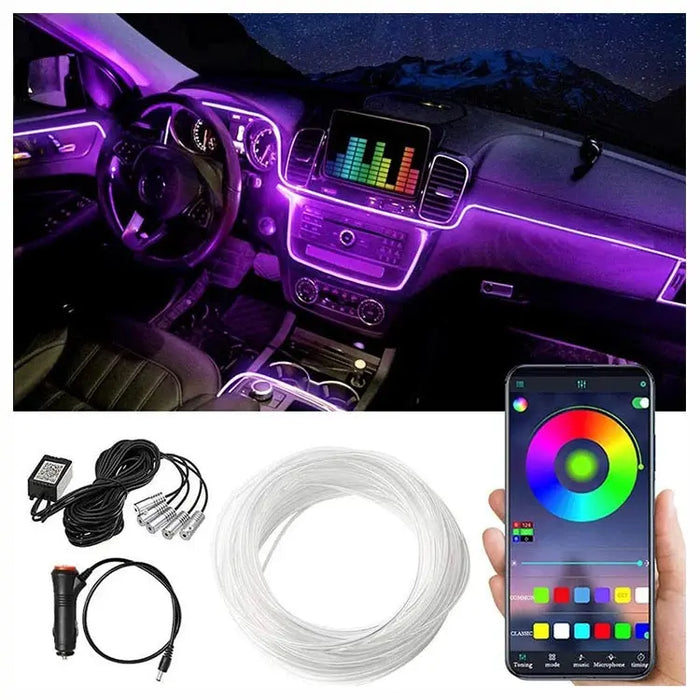 Kit 5 Benzi LED Lumini Ambientale auto RGB, Control din Aplicatie Telefon, 6 Metrii Cosul magic