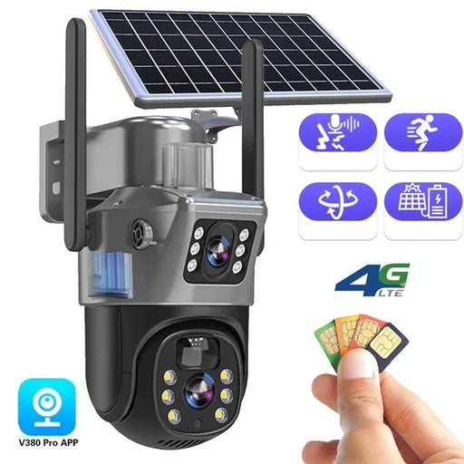 Camera Video de Supraveghere 4K - Cartela SIM 4G - Doua Lentile, Panou Solar, 360°