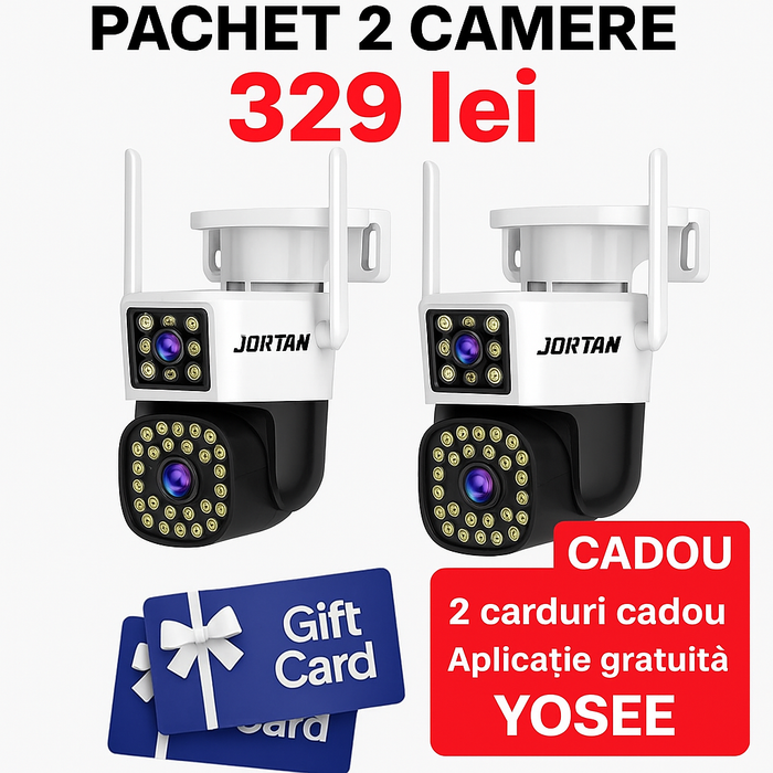 Camera Dubla WiFi Jortan - 16MP, Full HD 4K cu Alarma Integrata, Detectare Umana si Recunoastere Faciala