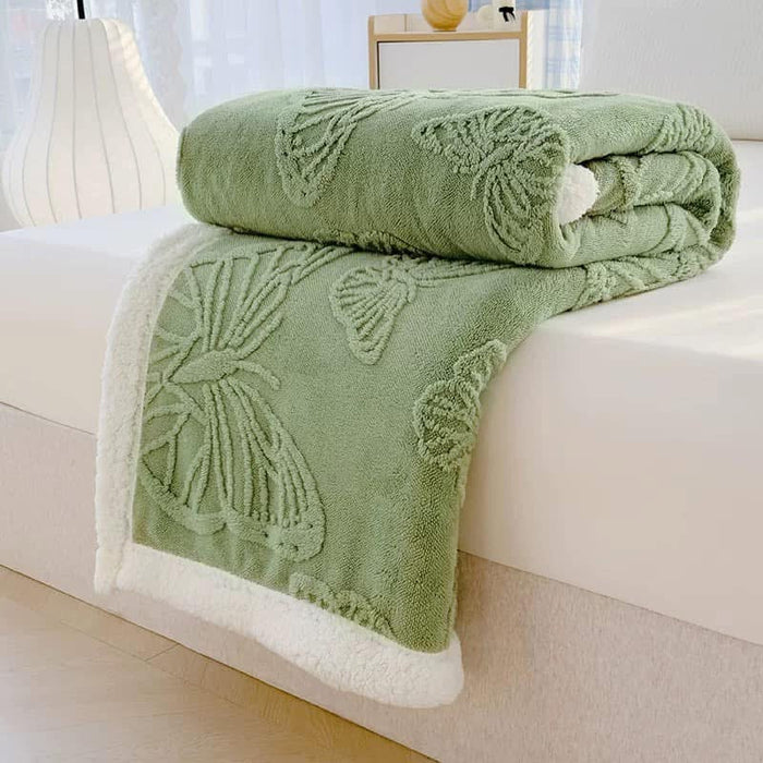 Patura Cocolino cu Blanita, Model, FLUTURI, 3D, Pat 2 Persoane, 200x230 cm, Verde-Deschis ,