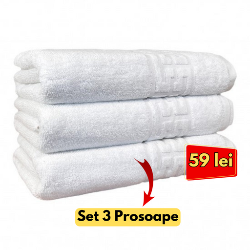 Set 3 Prosoape baie tip Hotel , 50x90 ,Model 500g, Bumbac 100%, Alb