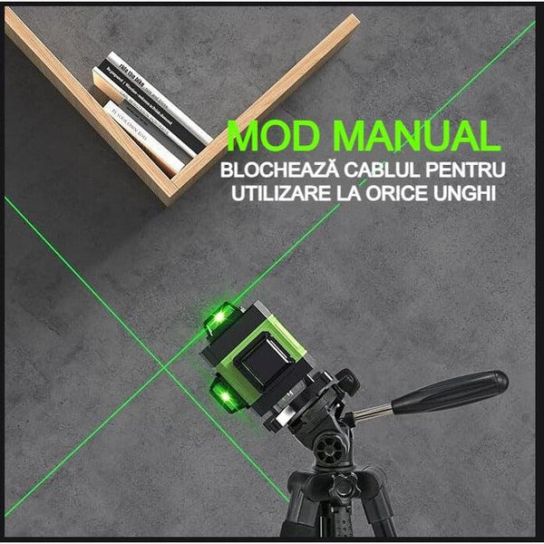 Nivela laser 4D cu 16 linii PROFESIONALA 6 ani garantie autonivelare, telecomandă, lumina verde, platformă de ridicare, Trepied