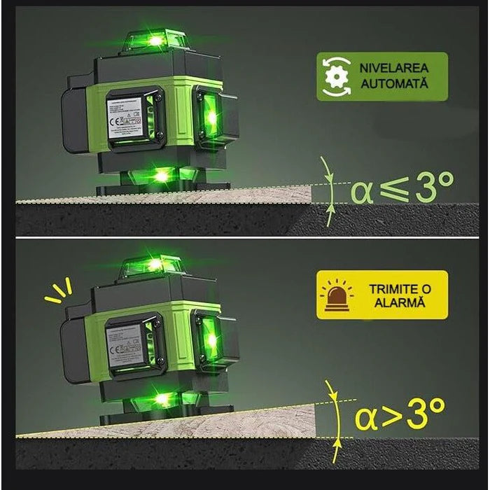 Nivela laser 4D cu 16 linii PROFESIONALA 6 ani garantie autonivelare, telecomandă, lumina verde, platformă de ridicare, Trepied