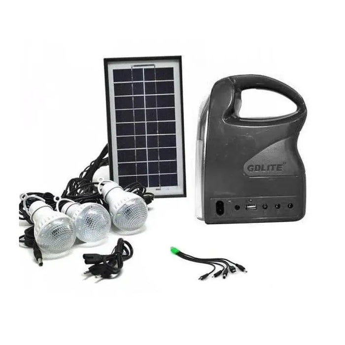 Kit camping panou solar GDLITE GD-7, 3 becuri, lanterna inclusa + usb incarcare Cosul magic