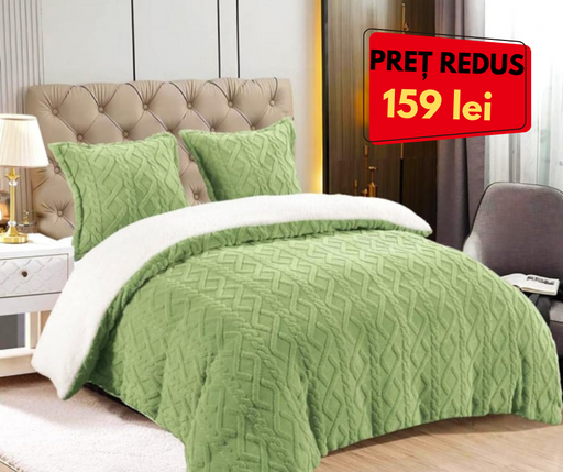 Set Pilota Groasă cocolino Tricot cu 2 fețe de pernă, Verde Deschis ,