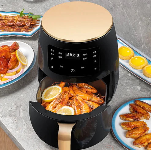 NOU! Friteuza cu aer cald AirFryer 2400W, capacitate 6 L si afisaj digital, LCD Touch control +100 hartie copt