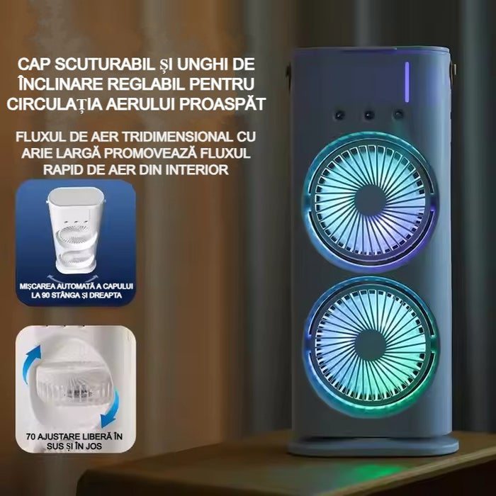 Ventilator portabil de birou Silențios, 2 viteze, dublu ventilator, LED, 2000mAh, compact pentru birou, acasă, dormitor cu GHEATA