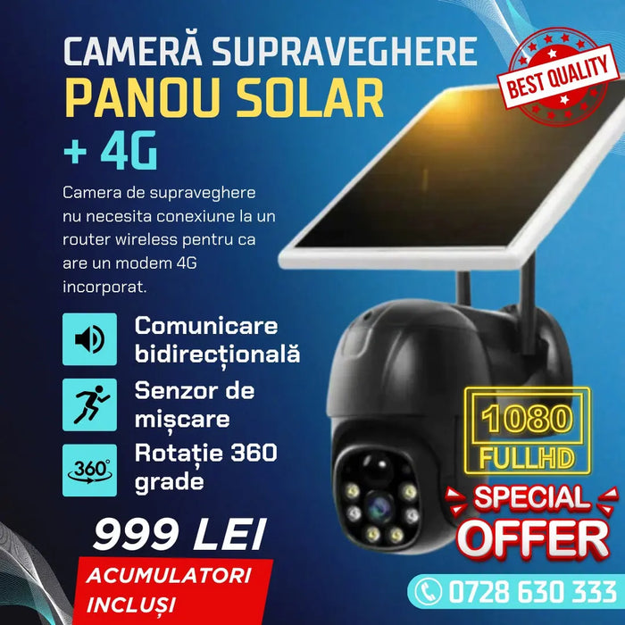 Camera 4G ,8 MP panou solar + acumulatori inclusi 30.000 mA Cosul magic