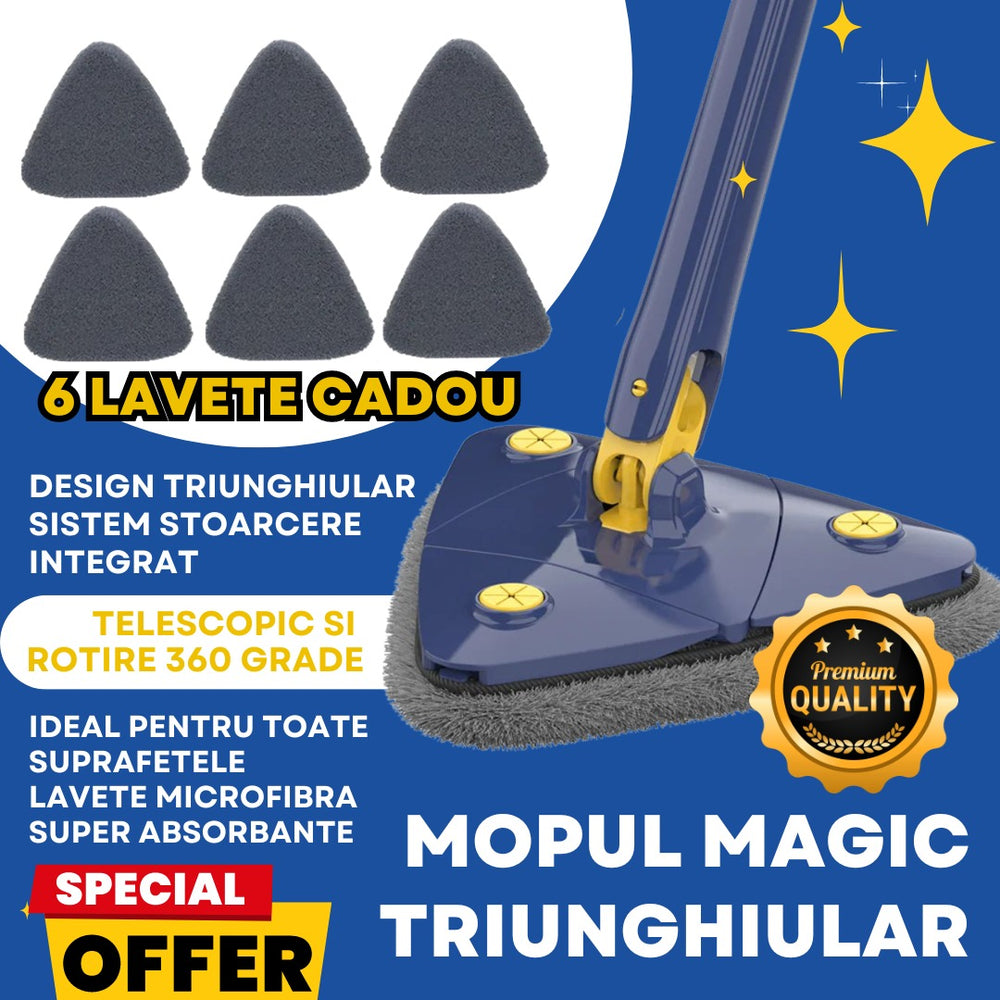 Mop cu cap triunghiular, reglabil, rotire 360 grade