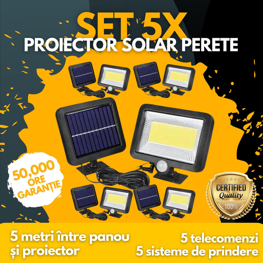 5 x Lampa solara de perete cu senzor de miscare si telecomanda 250W bucata