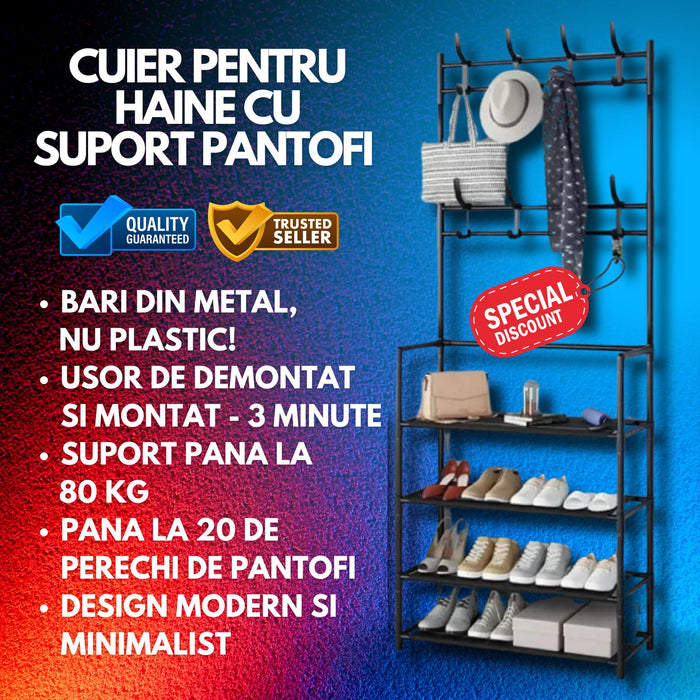 Cuier pentru haine cu suport pantofi, metal