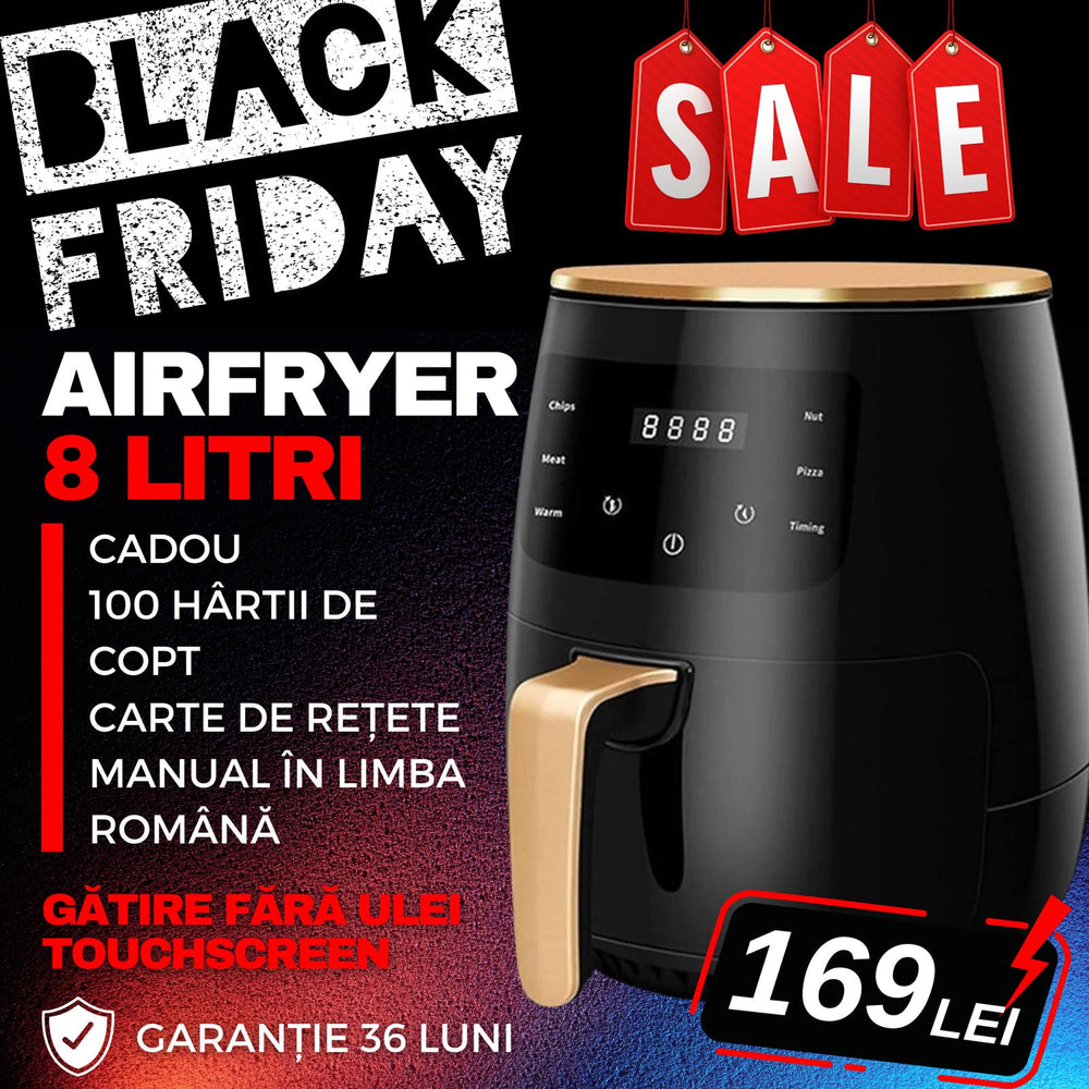 Friteuza cu aer cald AirFryer 2400W 8 L si 10 L  si afisaj digital, LCD Touch control BLACKFRIDAY