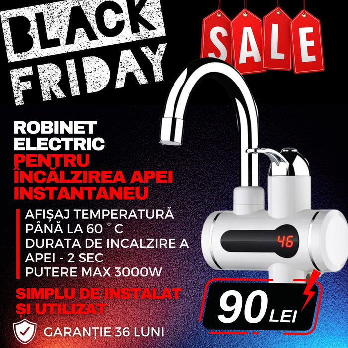 Robinet electric cu afisaj digital al temperaturii apei 3000W, reglaj temperatura intre 30-60 grade C BLACKFRIDAY