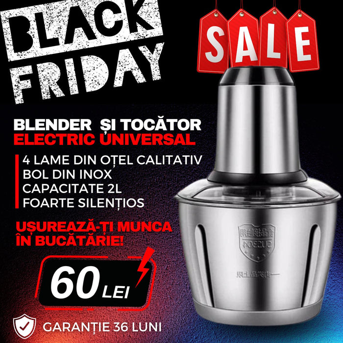 Blender si Tocator Electric Universal Bol 2L ,3L , 5 L Inox, 4 Lame din otel de inalta calitate BLACKFRIDAY