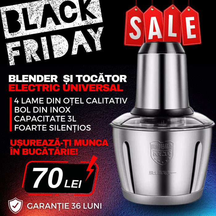 Blender si Tocator Electric Universal Bol 2L ,3L , 5 L Inox, 4 Lame din otel de inalta calitate BLACKFRIDAY