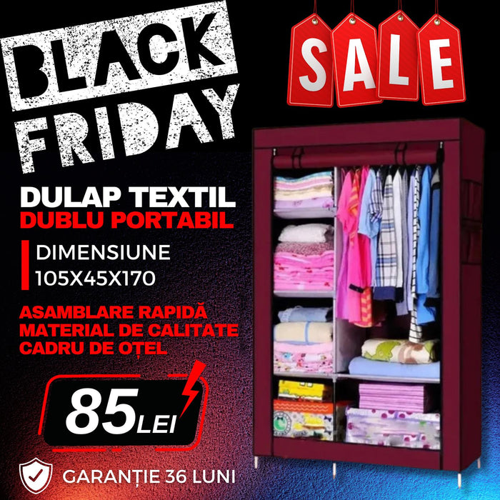 Dulap textil portabil cu fermoar pentru haine 105x45x170 BLACKFRIDAY