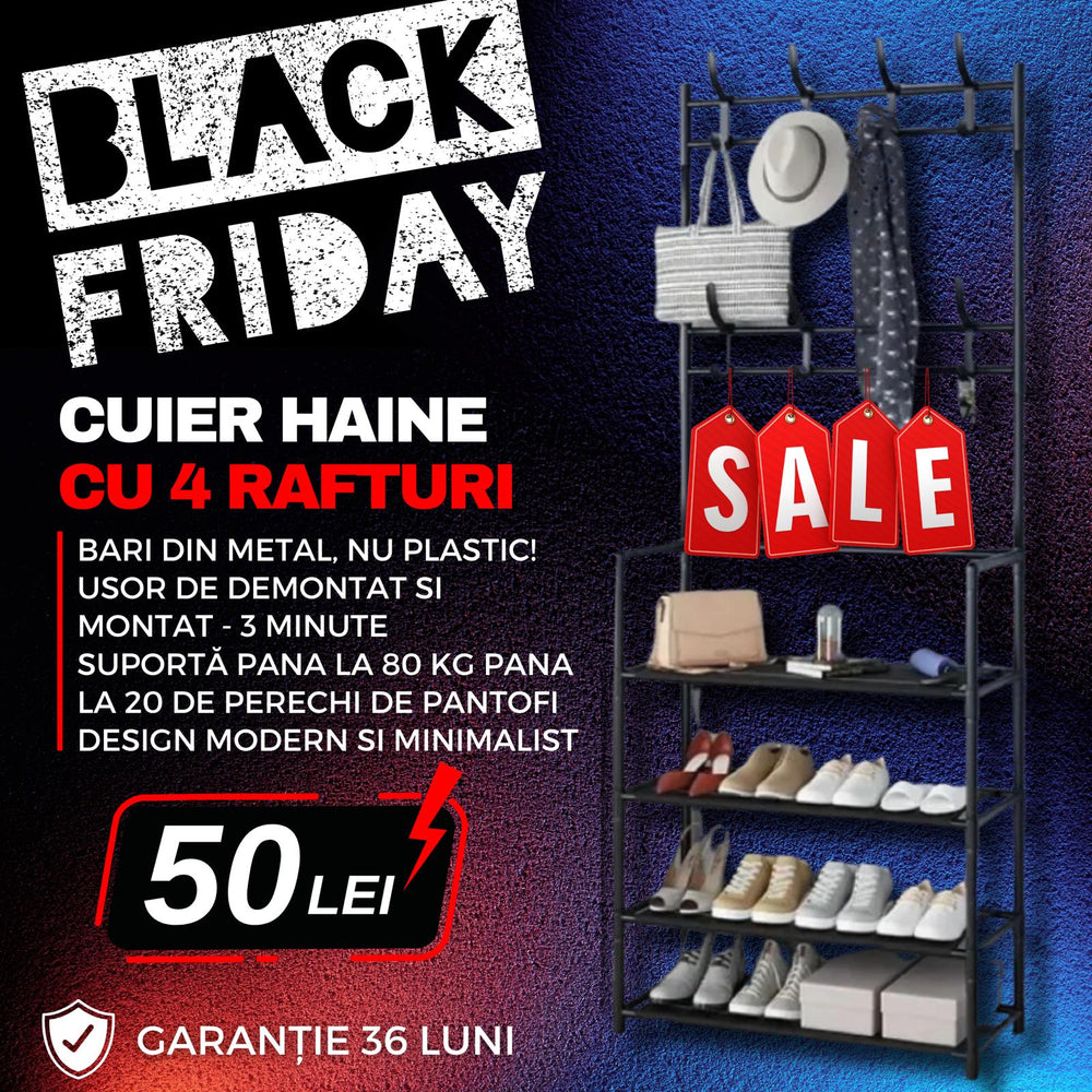 Cuier pentru haine cu suport pantofi, metal BLACKFRIDAY