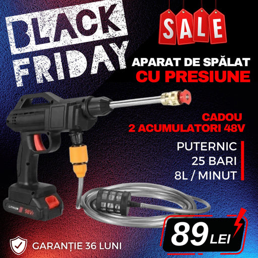 Aparat de spalat cu presiune, puternic , 8L/min, 25 Bari cu 2 acumulatori 48 V BLACKFRIDAY