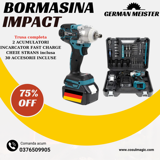 Cheie de Impact- Masina de Insurubat Leihmann, 550Nm, 43 de Accesorii, 2 Acumulatori 98VF si Valiza