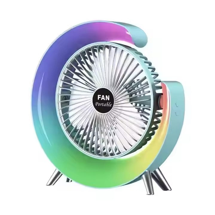 Ventilator Portabil  LED RGB, USB, 3 Viteze, Reglabil 180°