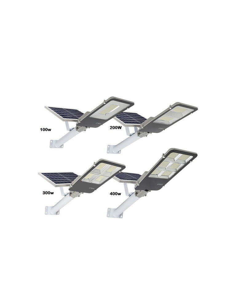 Lampa solara stradala LED cu panou fotovoltaic, suport de prindere si telecomanda 100W/ 200W/ 300W/ 400W