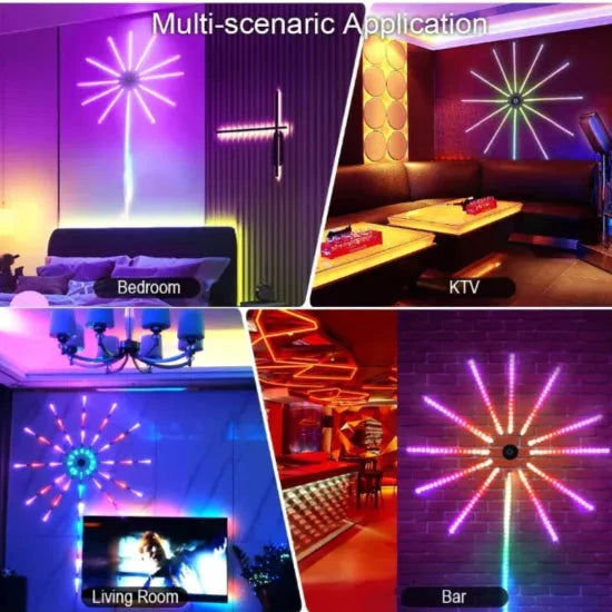 Instalatie artificii LED Smart, RGB, muzica, telecomanda si control din smartphone, multicolor