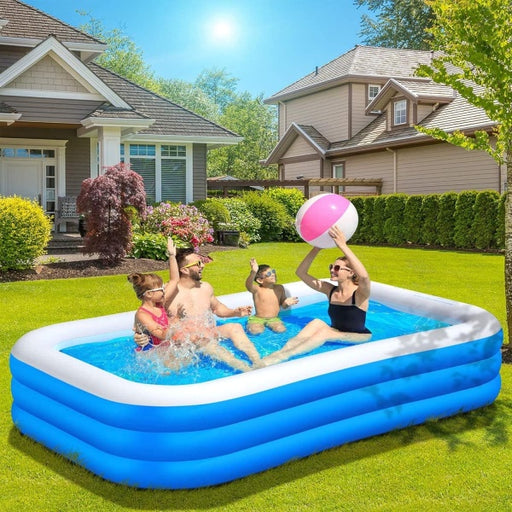 Piscina Gonflabila XXL EXTRA FAMILY Albastra cu 3 Inele, Ideală pentru Distractie în Aer Liber 262  x 175 x 51 cm