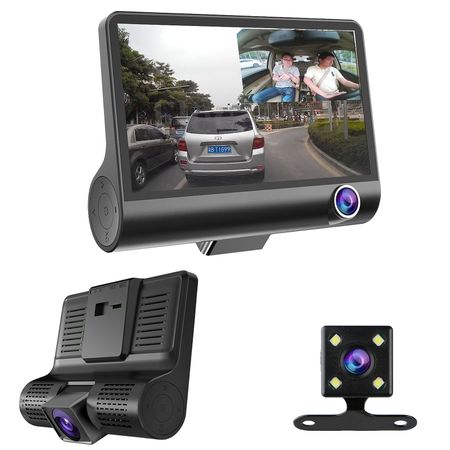 Camera auto tripla Blackbox L300-1, Full-HD, 3 camere-FATA/SPATE/INTERIOR, ecran 4'', G Senzor + CARD CADOU 32 GB