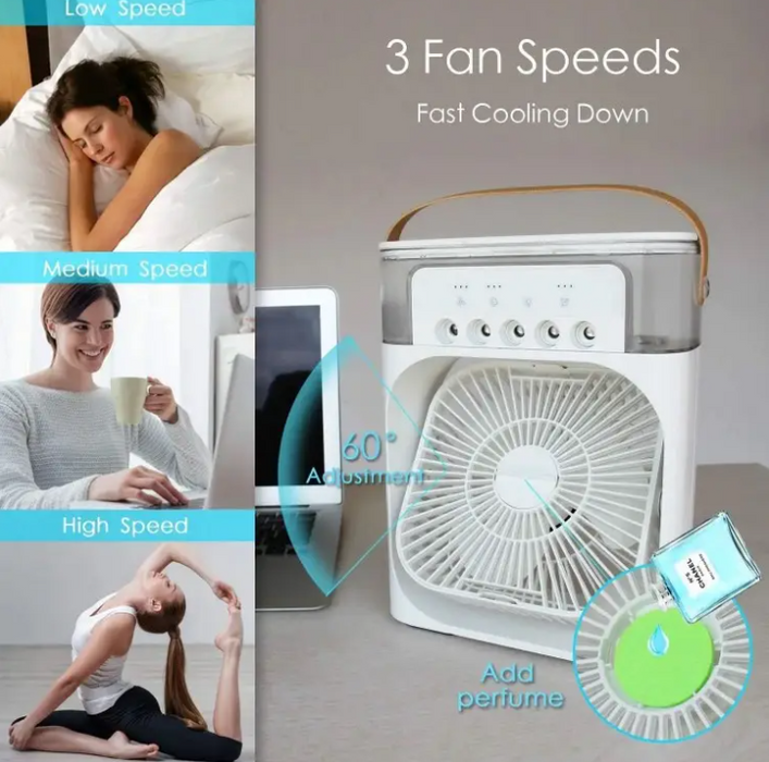 PROMO 1+1 GRATIS Ventilator portabil 3 in 1 - racorire, umidificare si iluminare in 7 culori