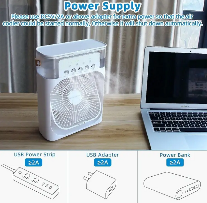 PROMO 1+1 GRATIS Ventilator portabil 3 in 1 - racorire, umidificare si iluminare in 7 culori