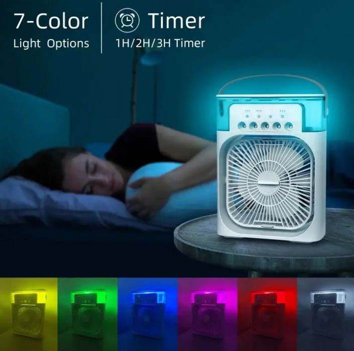 PROMO 1+1 GRATIS Ventilator portabil 3 in 1 - racorire, umidificare si iluminare in 7 culori