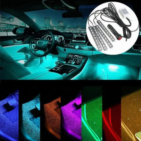 Set 4 Benzi Lumină Ambientală Auto LED, RGB, cu Telecomandă PreturiFaraEgal.ro