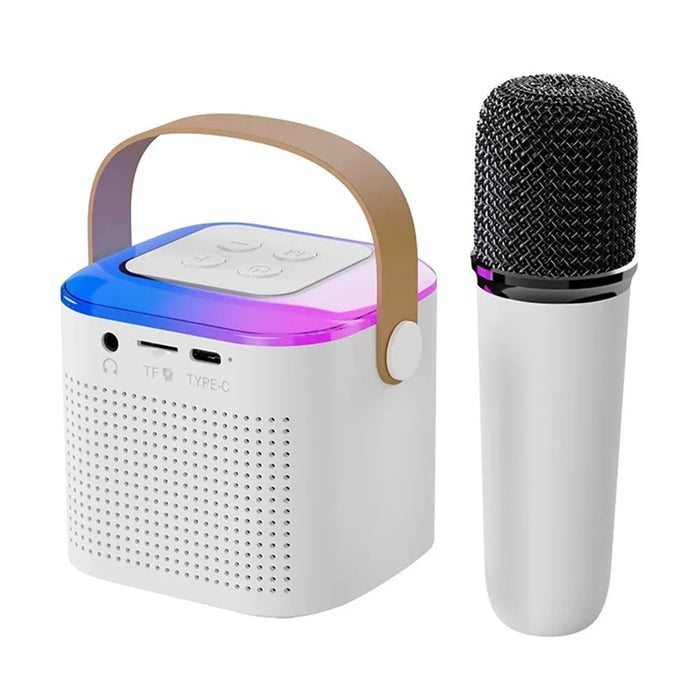 Aparat de karaoke cu microfon wireless, difuzor portabil cu lumina RGB LED, alb