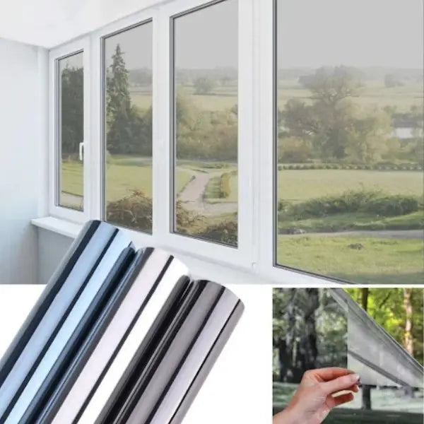 Folie reflexiva pentru geamuri interioare, cu efect de oglinda, protectie solara UV, 40x300cm, negru/argintiu. PreturiFaraEgal.ro