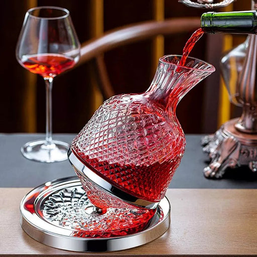 Decantor de vin rotativ de lux, din sticlă transparentă, set elegant pentru iubitorii de vin